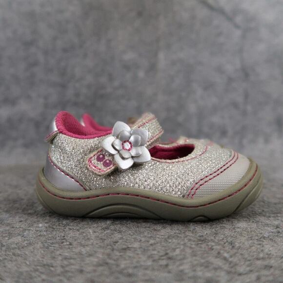 Stride Rite Surprize Shoe Baby 3 Mary Jane Pauline Glitter Adjustable Strap Grey - Picture 2 of 13